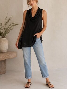 Inhabit Black Sleeveless Cowl Neck Tunic Top Soft Knit Minimalist S